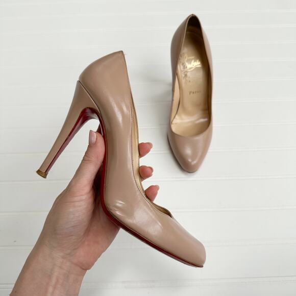 Christian Louboutin Decollete 868 Leather Pumps Nude Beige Round Toe Red 37.5 - Picture 2 of 8
